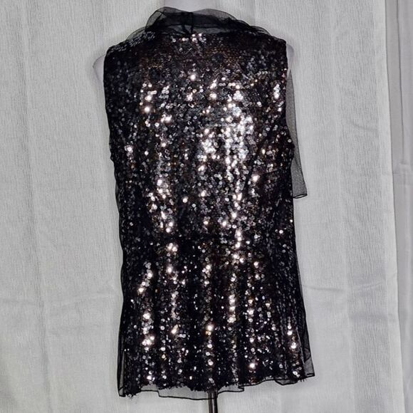Elie Tahari Black Semi Sheer Sequin & Tulle Versatile Drape Neckline Formal Vest - Picture 5 of 14